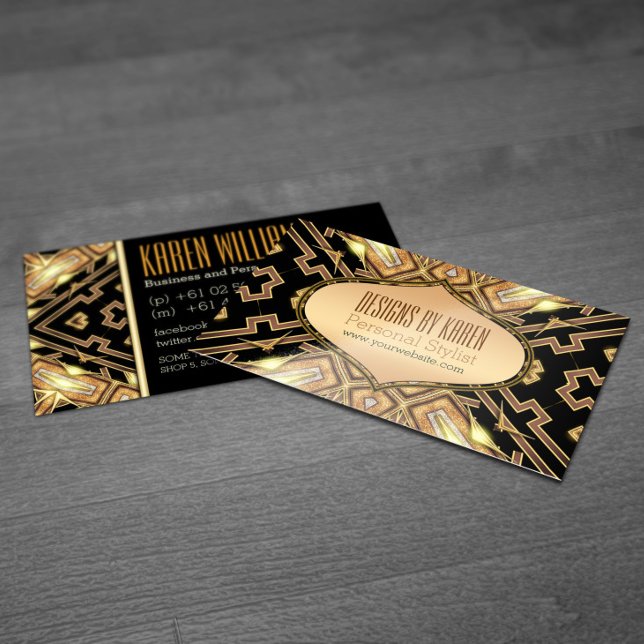 Black Gold Gatsby Goddess Stylist Business Cards Visitenkarte (Von Creator hochgeladen)