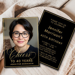 Black & Gold Geburtstagsjubiläum auf 40 Jahre Foto Einladung