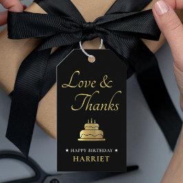 Black & Gold Geburtstagskuchen Vielen Dank Geschenkanhänger