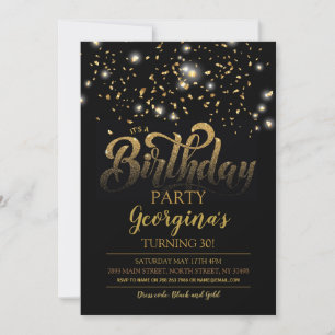 Black & Gold Geburtstagsparty Einladung Sparkasse