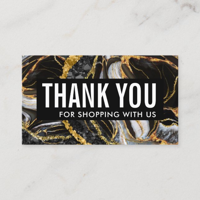 Black & Gold Geode Marble Business Vielen Dank Visitenkarte (Vorderseite)