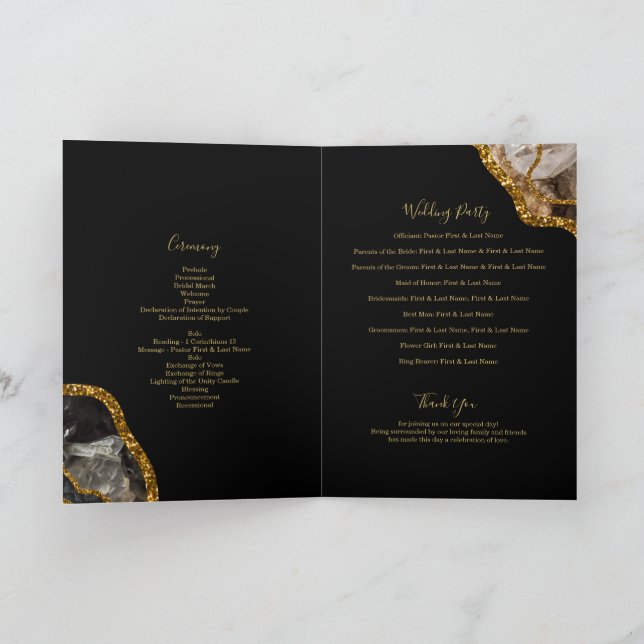 Black Gold Geode Wedding Program Order of Service Programm (Innenseite)