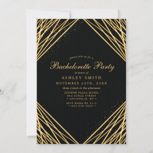 Black Gold Geometric Abstrakt Lines Bachelorette Einladung