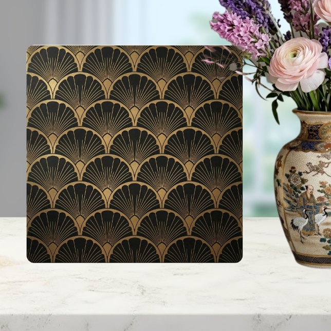 Black Gold Geometric Fan Art Deco Tile Fliese (Von Creator hochgeladen)