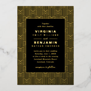 Black Gold Geometric Wedding Folieneinladung
