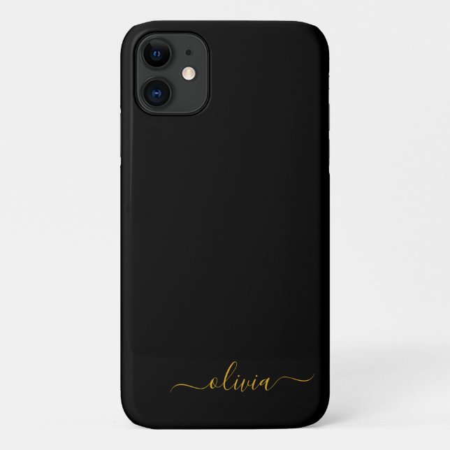 Black Gold Girl Script Monogram Name Modern Case-Mate iPhone Hülle (Rückseite)
