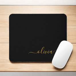 Black Gold Girl Script Monogram Name Modern Mousepad