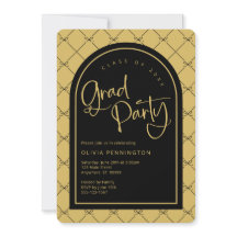 Black Gold Girly Bows Pattern Graduation Party