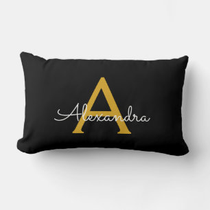 Black Gold Girly Script Monogram Name Modern Lendenkissen