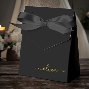 Black Gold Girly Script Monogramm Name Modern Geschenkschachtel