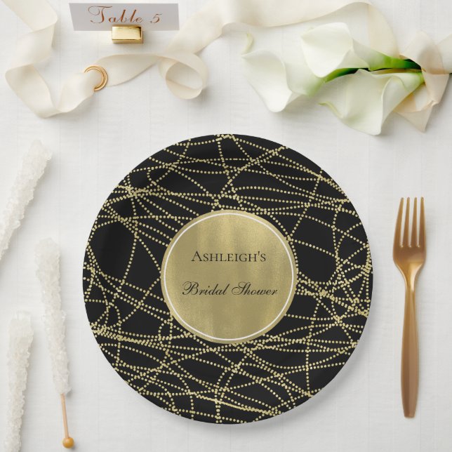 Black Gold Glam Abstraktes Brautparty Pappteller (Hochzeit)
