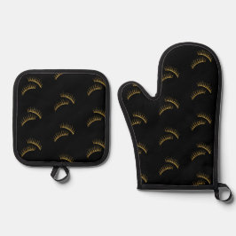 Black Gold Glam Eyelashes Ofenhandschuh & Topflappen-Set