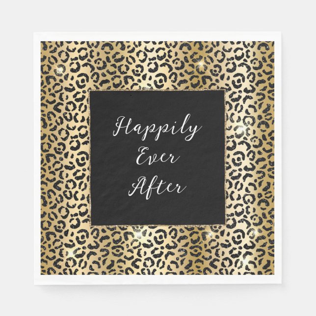 Black Gold Glam Leopard Serviette (Vorderseite)