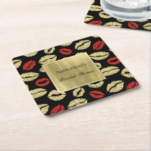 Black Gold Glam Lips Brautparty Rechteckiger Pappuntersetzer