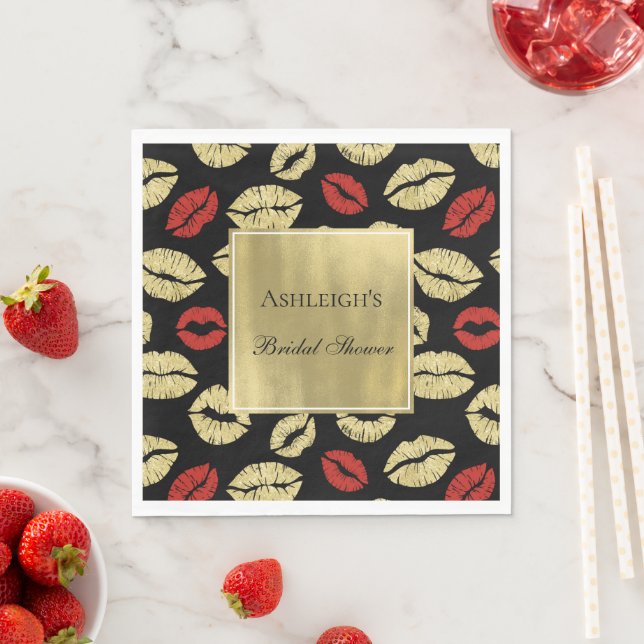 Black Gold Glam Lips Brautparty Serviette (Beispiel)