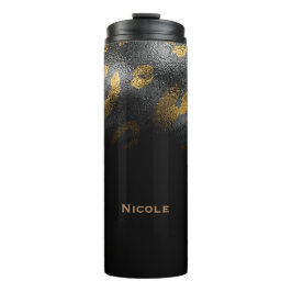 Black Gold Glamour Cheetah Leopard Print Custom Thermosbecher