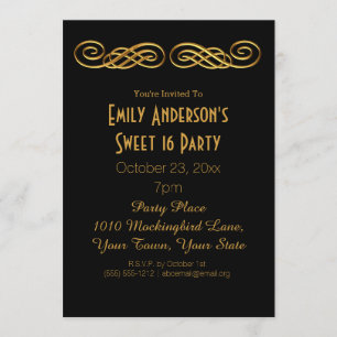 Black Gold Glamour Thema Sweet 16 Geburtstag Einladung