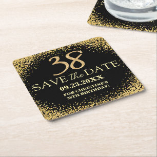 Black Gold Glitter 38. Geburtstag Save the Date Rechteckiger Pappuntersetzer
