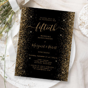 Black Gold Glitter 50. Jubiläumsfeier Postkarte
