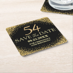 Black Gold Glitter 54. Geburtstag Save-the-Date Rechteckiger Pappuntersetzer