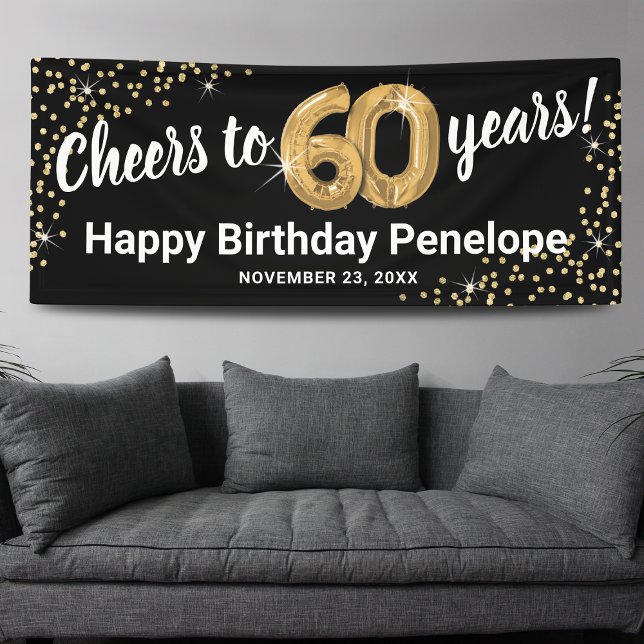 Black Gold Glitter 60th Birthday Banner (Von Creator hochgeladen)