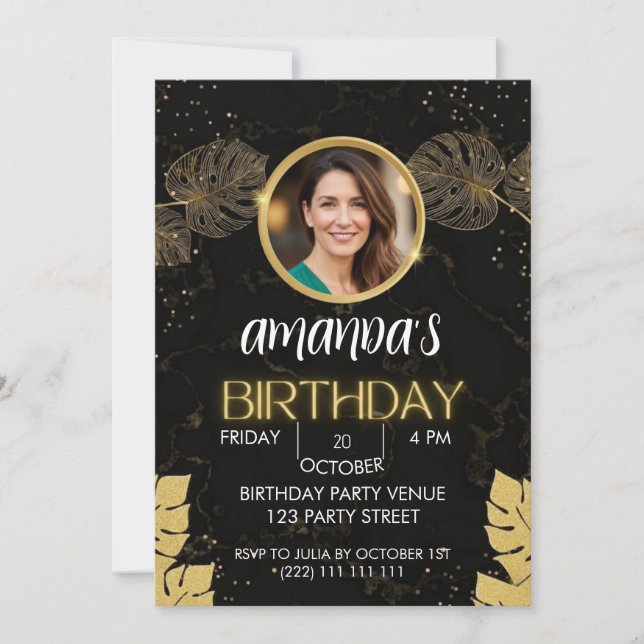 Black Gold Glitter Birthday Invitation (Devant)