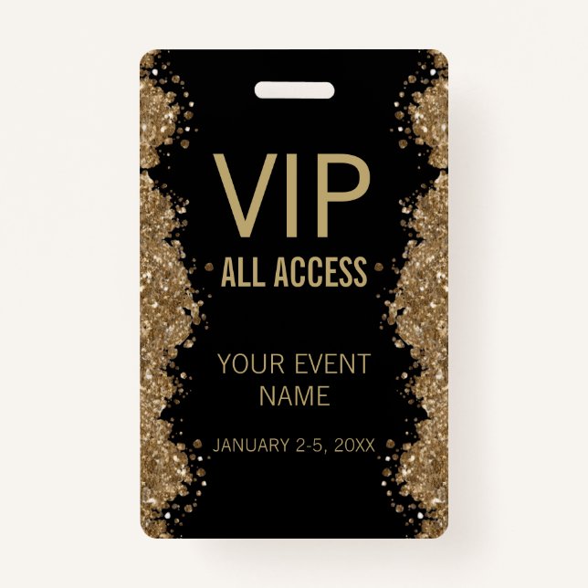 Black Gold Glitter Event VIP All Access Pass ID  Ausweis (Vorderseite)