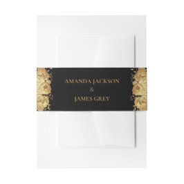 Black Gold Glitter Floral Wedding Invitation  Einladungsbanderole