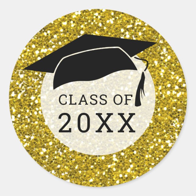 Black  Gold Glitter Graduation Hat Class Of 2022 Runder Aufkleber (Vorderseite)