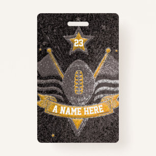 Black & Gold Glitter School Football Team Sport Ausweis