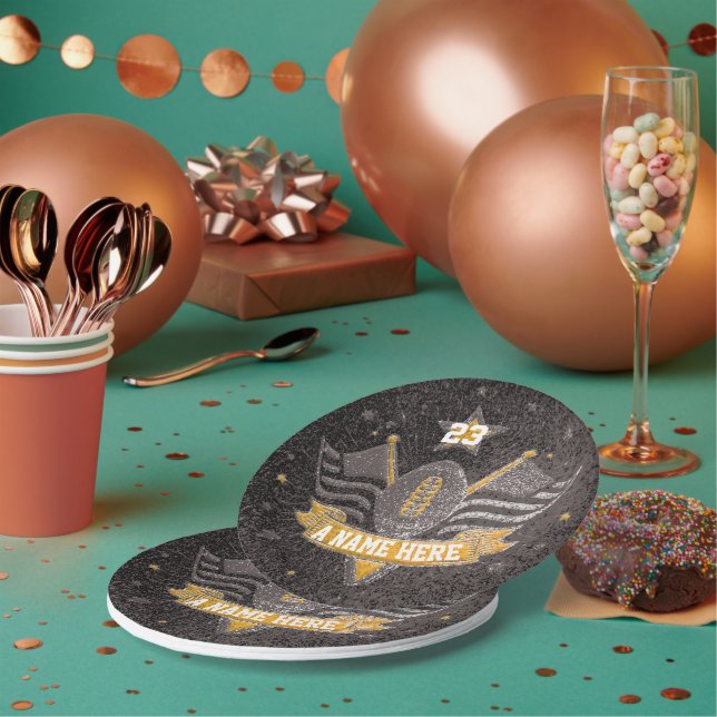 Black & Gold Glitter School Football Team Sport Pappteller (Multi)