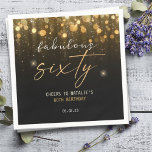 Black Gold Glitter Sparkle Glam 60th Birthday Serviette<br><div class="desc">Black and Gold Glitter Sparkle Glam 60th Birthday Napkins Personalized |
Happy Sixty Birthday Napkins | Fabulous Sixty Cheers to Custom Name 60th Birthday Party |
Personalize these napkins with custom text.
You could change the text color as well.</div>