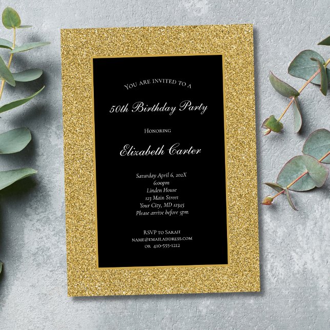 Black Gold Glitzer 50. 60. Geburtstagsfeier (Black and Gold Glitter 50th Birthday invitation. Formal Elegant. Instant Download Digital or Printed)