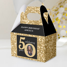 Black & Gold Glitzer 50 Fünfzig Jahre 50. Geburtst Geschenkschachtel