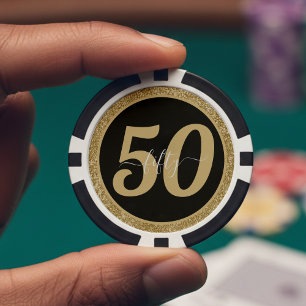 Black & Gold Glitzer 50 Fünfzig Jahre 50. Geburtst Pokerchips