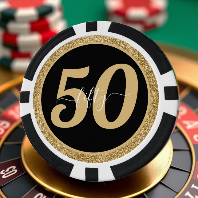 Black & Gold Glitzer 50 Fünfzig Jahre 50. Geburtst Pokerchips (Von Creator hochgeladen)