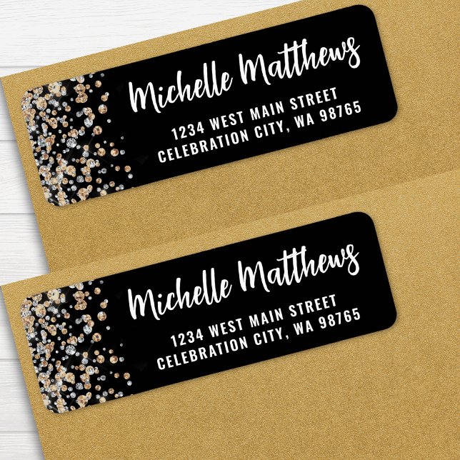 Black Gold Glitzer 50. Geburtstag Rücksendeadresse (Black Gold Glitter 50th Birthday Return Address label)