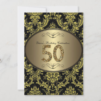 Black Gold Glitzer 50. Geburtstagsgrüße Einladung