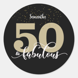 Black Gold Glitzer 50 und fabelhafter Geburtstag Runder Aufkleber