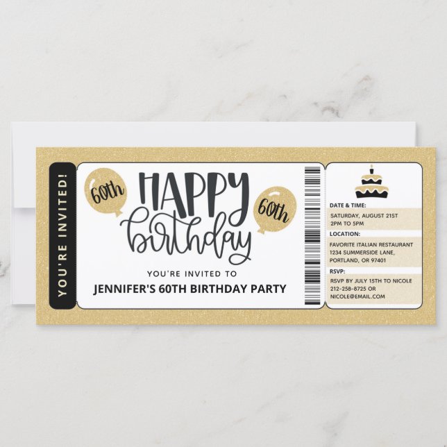 Black Gold Glitzer 60. Geburtstag Einladungskarte (Vorderseite)