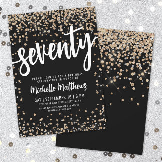Black Gold Glitzer 70. Geburtstag Einladung