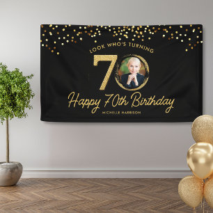 Black Gold Glitzer 70. Geburtstagsparty Ihr Foto Banner