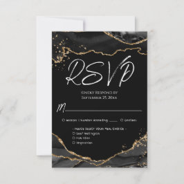 Black Gold Glitzer Agate Stone Wedding RSVP Card Karte