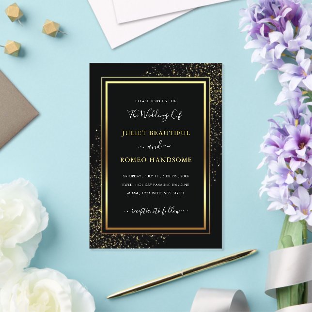 Black Gold Glitzer Akronylic Wedding Einladung (In Situ (Hochzeit))