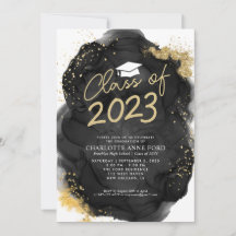Black Gold Glitzer Alcohol Ink Graduation Party