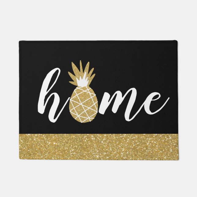 Black Gold Glitzer Ananas Zuhause Feminine Chic Fußmatte (Vorderseite)