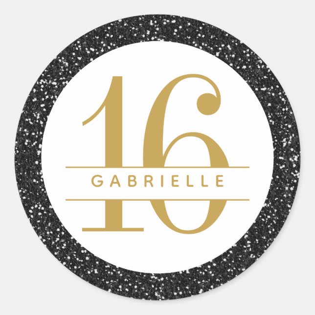 Black Gold Glitzer Birthday Fevor Sticker (Vorderseite)