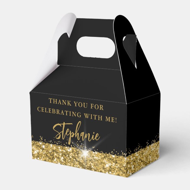 Black Gold Glitzer Border Personalisiert Party Geschenkschachtel (Vorderseite)