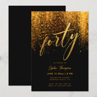 Black Gold Glitzer Calligraphy Elegant 40 Geburtst Einladung