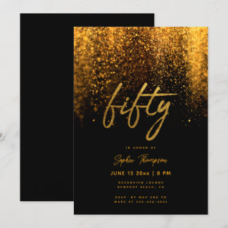 Black Gold Glitzer Calligraphy Elegant 50 Geburtst Einladung